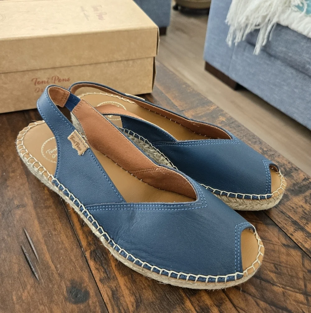 Toni Pons Bernia Women's wedge espadrilles in leather. Color: Ocean. Size US 7.5